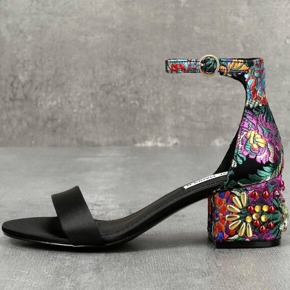 Steve Madden Inca Bright Multi Brocade Ankle Strap Heels sz 8 - Picture 2 of 9